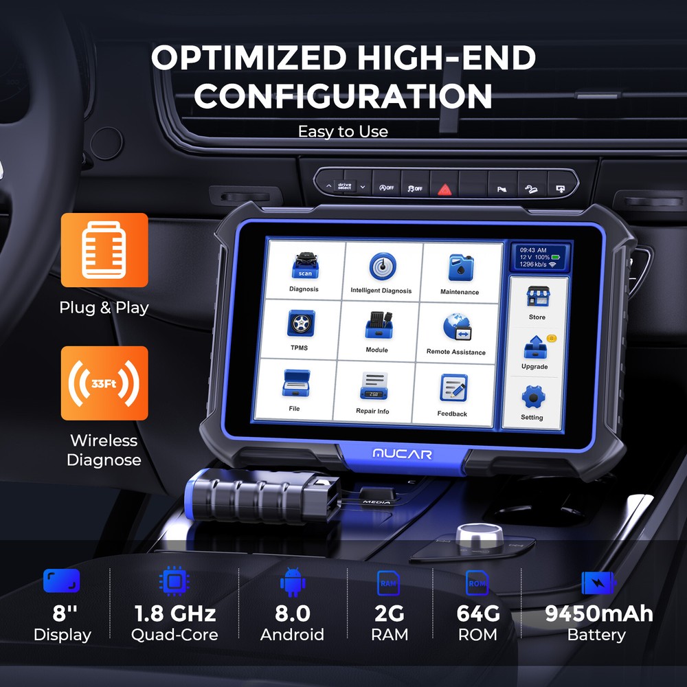 MUCAR VO8 Automotive Diagnostic Scanner BT Bidirectional E.CU Coding 34+ Service
