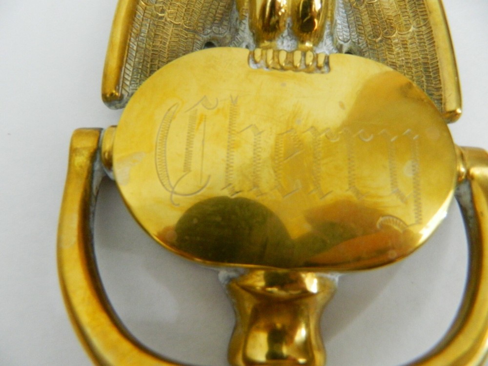 Vintage Brass Door Knocker Spread Eagle Engraved "Cherry"