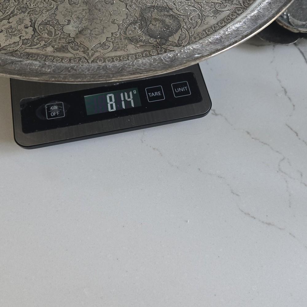 EXCEPTIONAL GENUINE ANTIQUE MIDDLE EASTERN SILVER ROUND TRAY