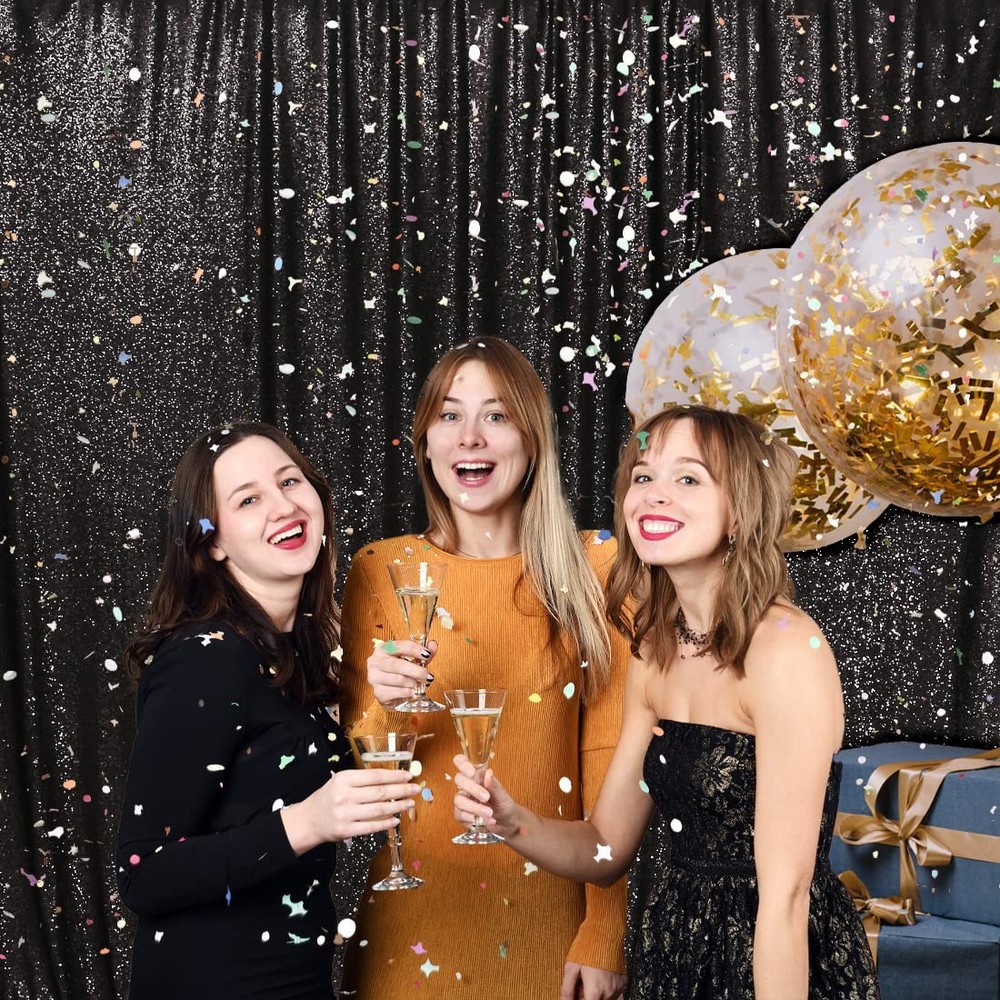 PartyDelight Black Sequin Backdrop 6x6ft - High Density 3mm 6Ft x 6Ft,