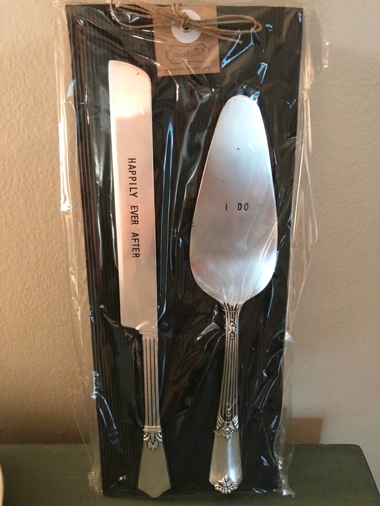 Mudpie Wedding Cake Knife & Server Set - Silver NWT new