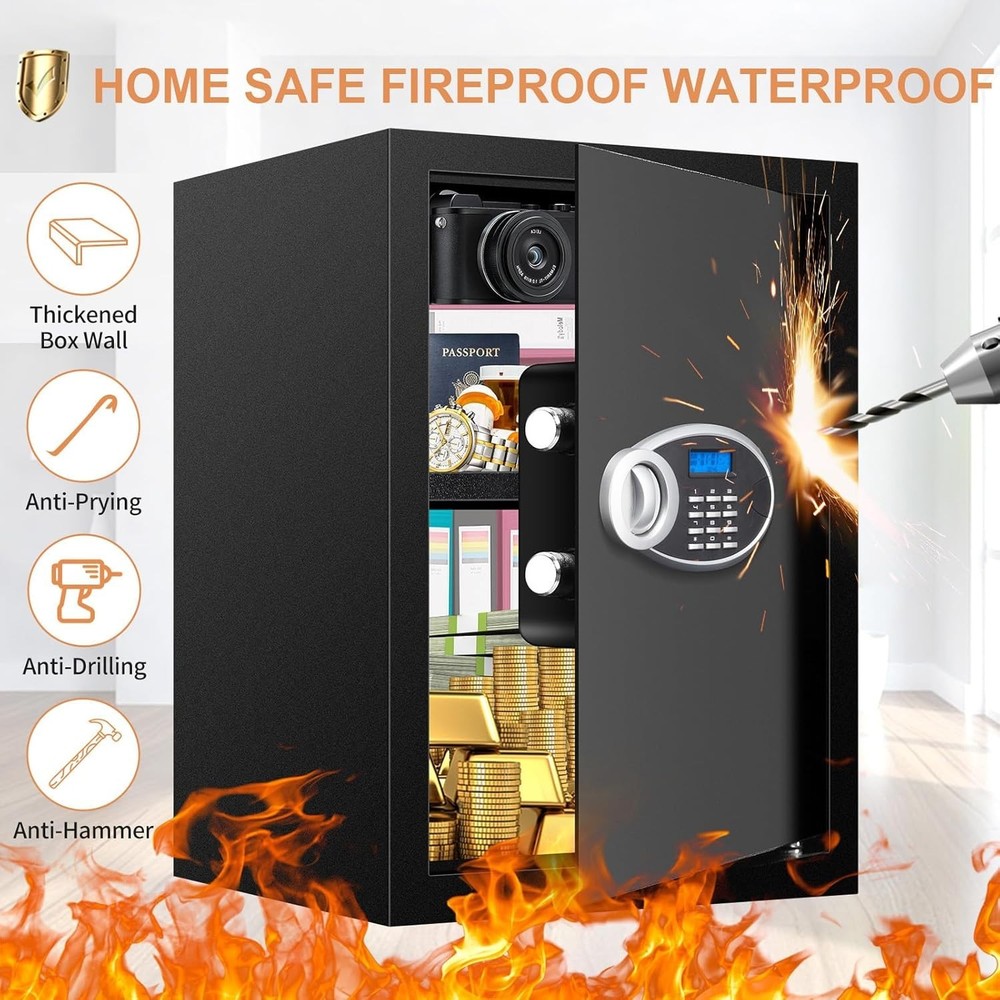 Fireproof Digital Safe with Removable Shelf - For Documents, Money, Valuables