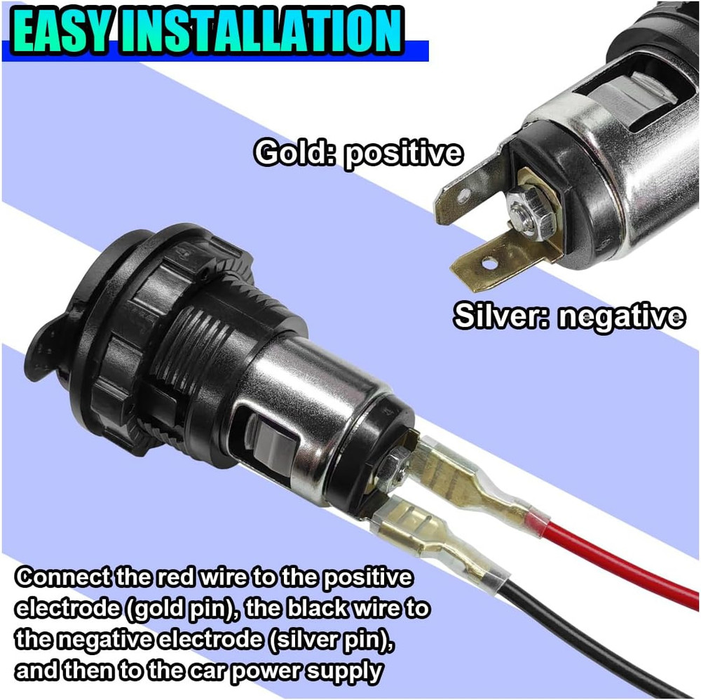 Cigarette Lighter Socket, DC 12V Car Power Outlet Socket Replacement, Waterproof