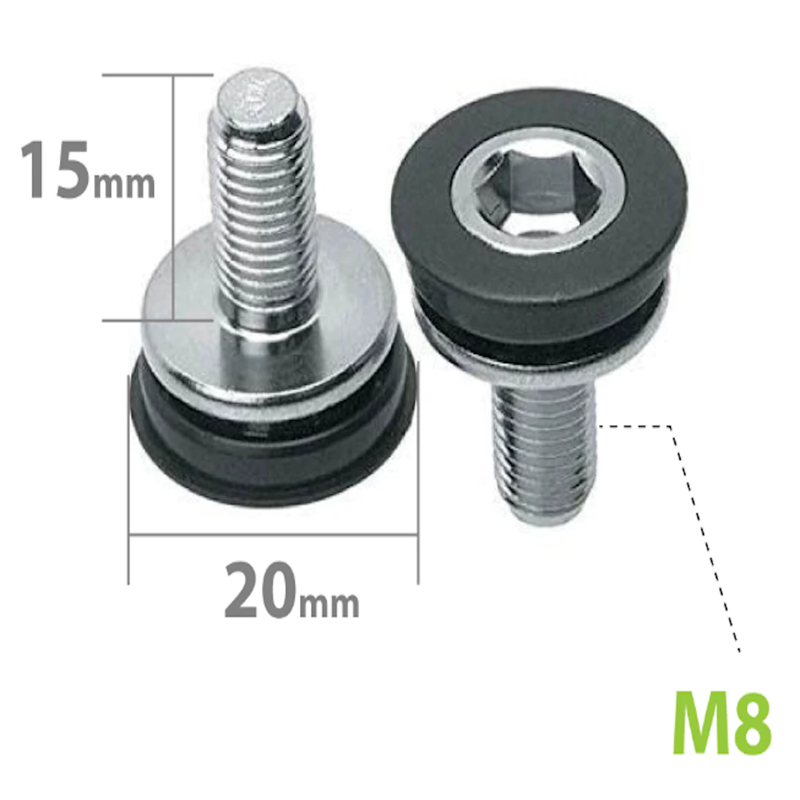Crank Arm Bolts for Bicycle Crankset Bottom Bracket Steel M8 x 15mm Set of 2
