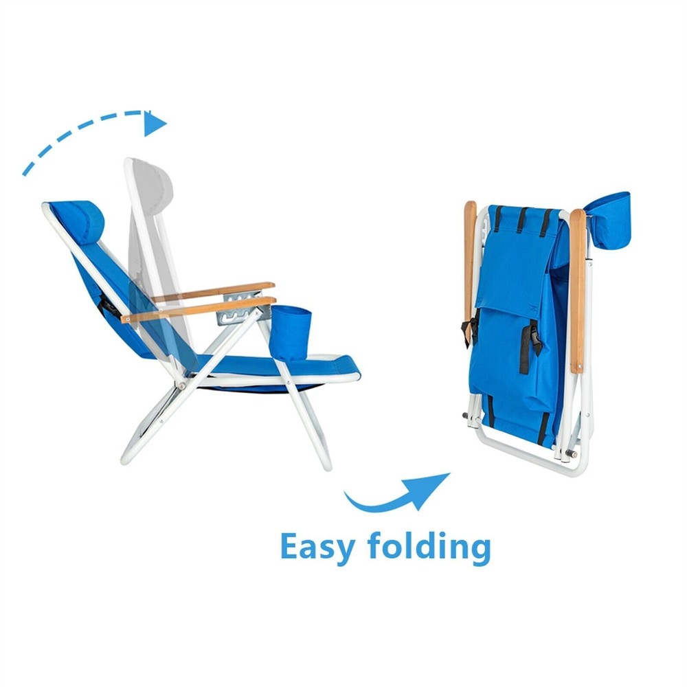 Portable Backpack Beach Chair Folding Solid Construction Camping With Cup Holder