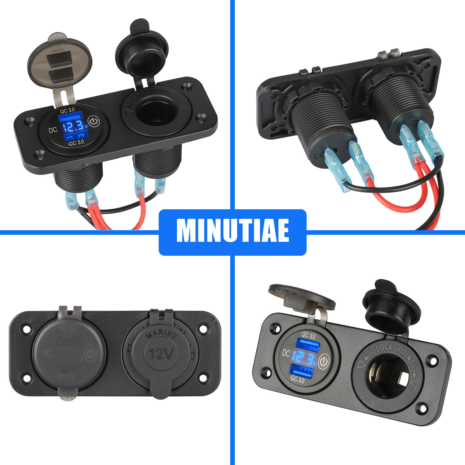 12V QC3.0 Dual USB Charger Car Cigarette Lighter Socket Plug Panel For Car Truck