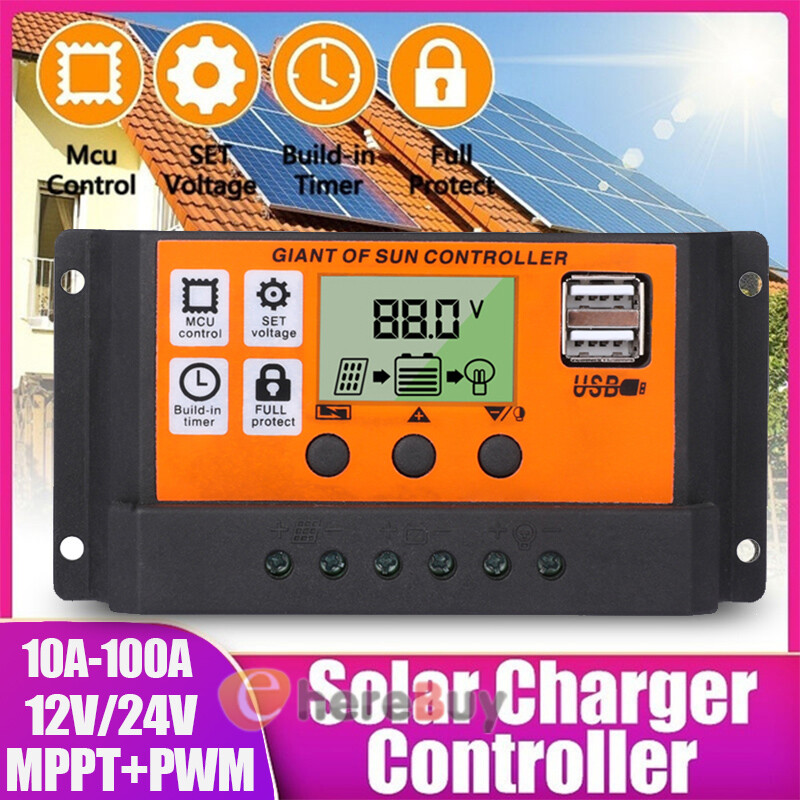 100A Solar Charge Controller Solar Panel Battery 12V/24V Timer Setting MPPT Auto