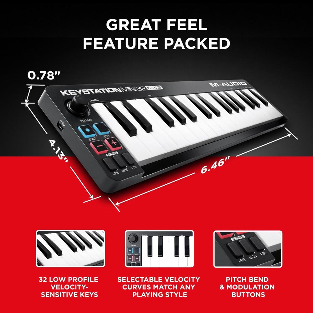 Keystation Mini 32 MK3 USB MIDI Keyboard Controller with 32 Velocity Sensitive