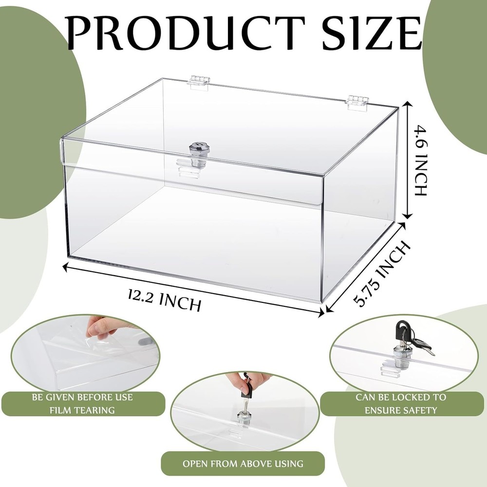 Clear Acrylic Locking Display Case with Keys Large Medication Lock Box Snack ...