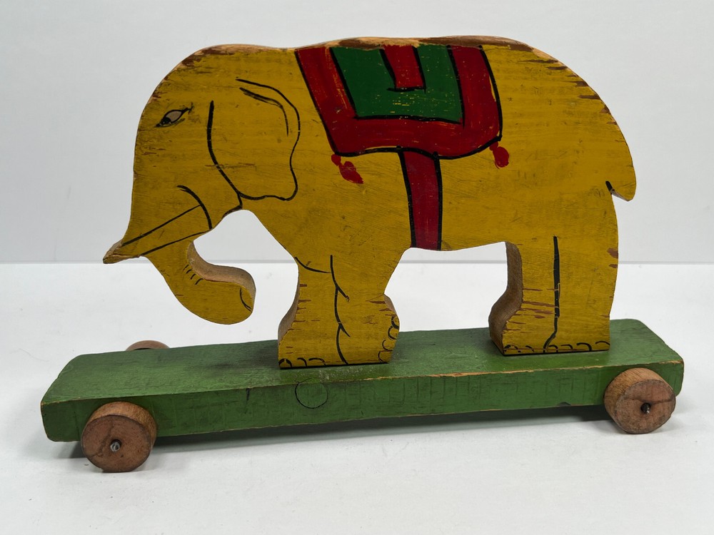 Antique Folk Art Circus Elephant Pull Toy hand painted primative