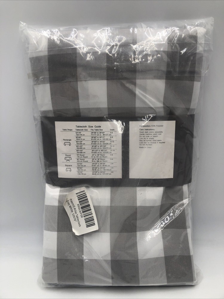 Maxmill Atlas Rectangle Checkered Tablecloth 52” X 70” Grey and White