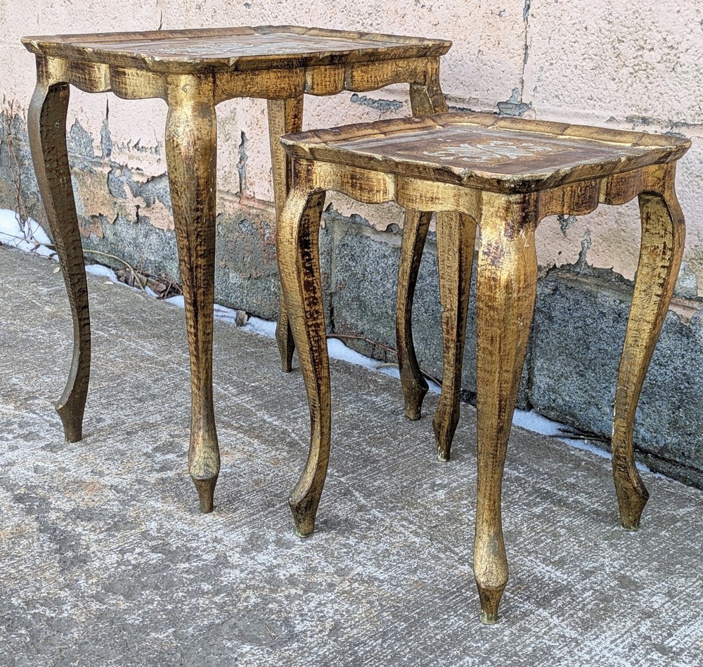 Set Vintage Antique Old SOLID Wood Nesting Nested Accent Plant Stand Side Tables