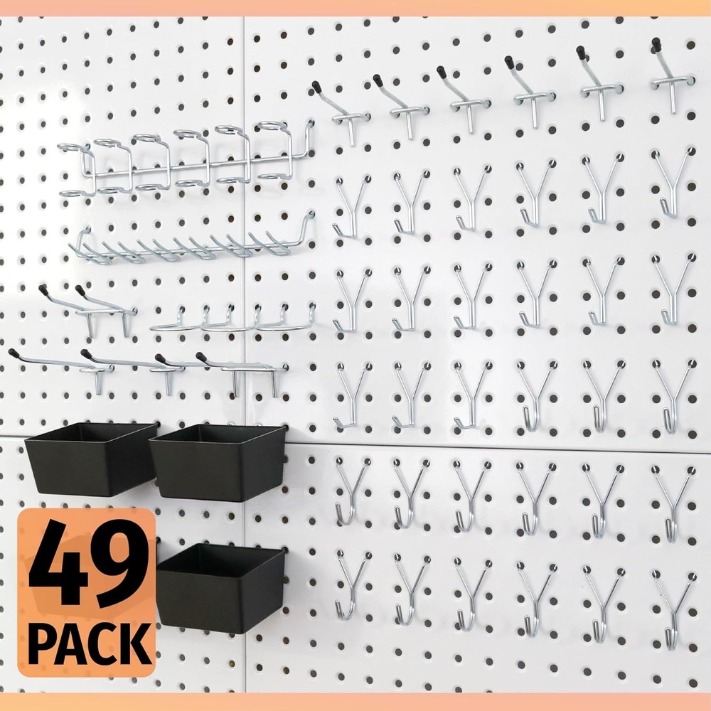 Pegboard Hooks Assortment 49PC, Pegboard Accessories with Pegboard Bins, Gara...