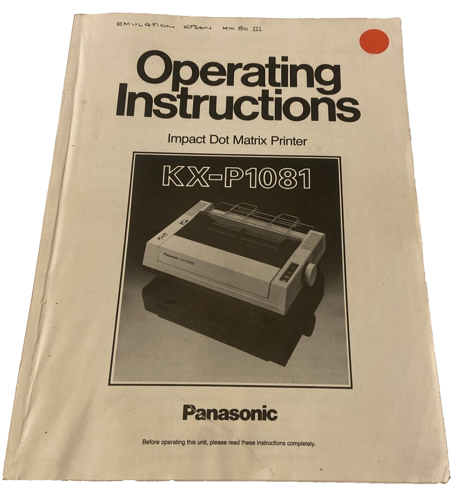 PANASONIC IMPACT DOT MATRIX PRINTER KX-P1123 OPERATING INSTRUCTIONS - FREE P&P