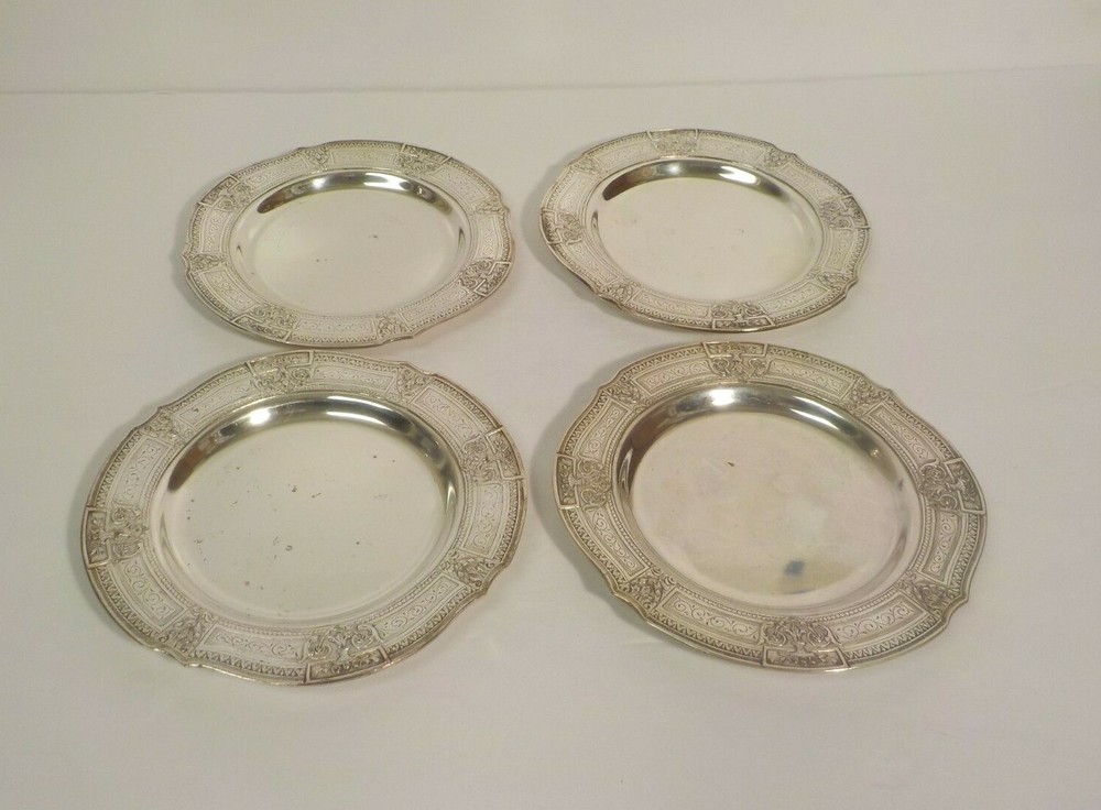 Set/4 E. G. Webster Silver Plate Embossed 6.5" Dessert Plates (#1)