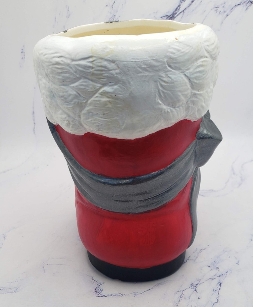 Santa's Red Boot With Silver Bow Ceramic Earthenware Christmas Holiday Planter