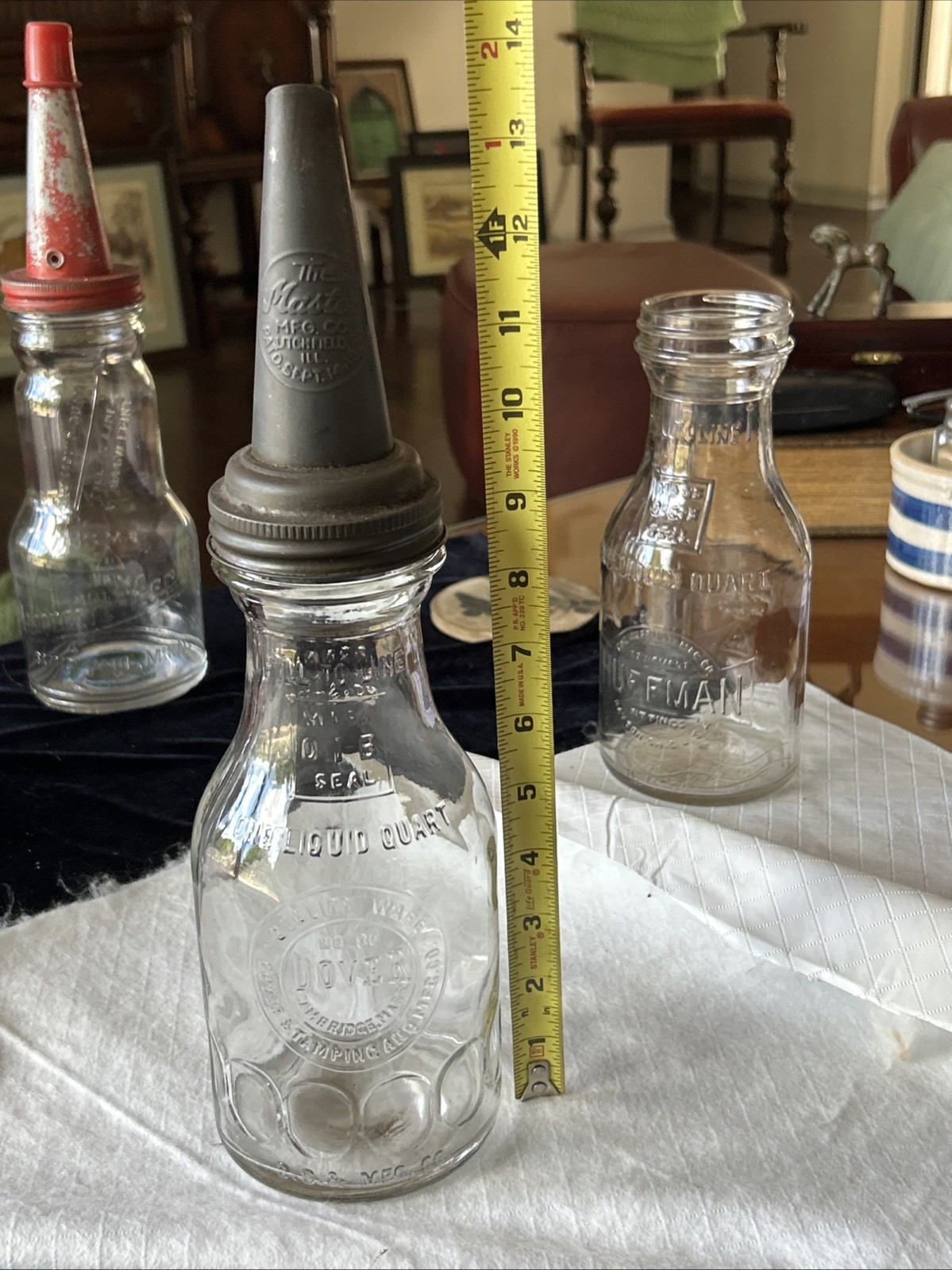 Vintage DOVER No. 80 Thumbprint 1-Quart Glass Oil Bottle w/ MASTER MFG Spout