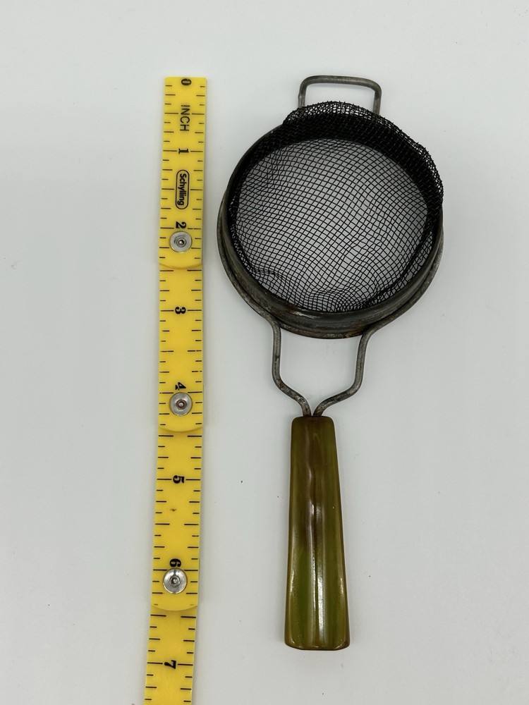 Vtg Green Bakelite Handled Small Mesh Strainer Sifter Primitive Kitchen