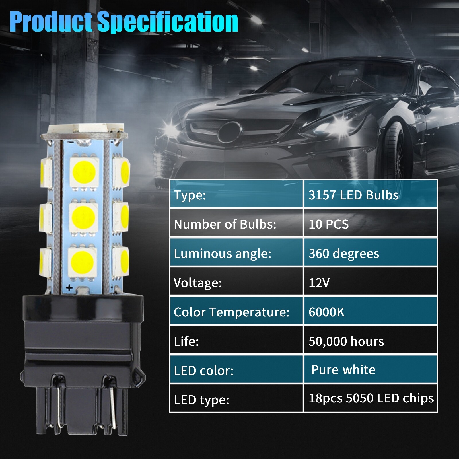 10PCS 3157 3156 18-SMD Reverse Brake Stop Turn Signal Tail LED Light Bulbs White