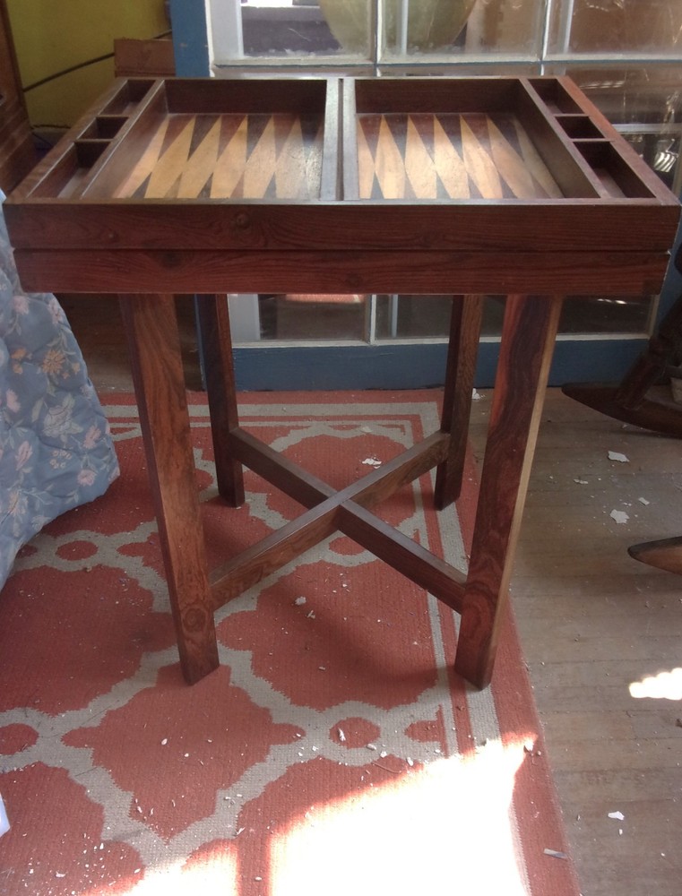 Vintage Hand Crafted MCM Pegged Solid Rosewood Backgammon Table Don Shoemaker