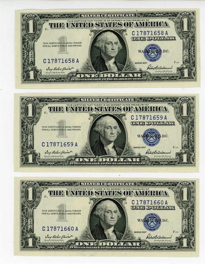 1957 $1 7-Note Sequential Silver Certificates Fr#1916 UNC Condition C17871654A