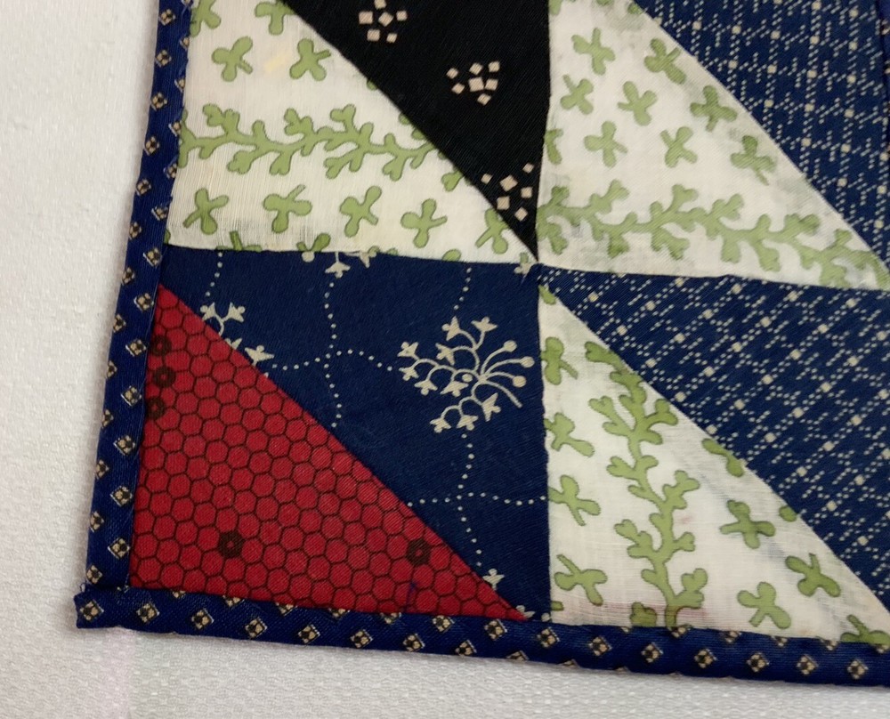 Antique Vintage Patchwork Small Doll Quilt Or Table Topper, 4 Patch W/ Triangles