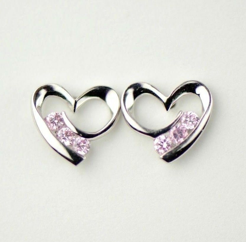 14k Solid Yellow White Gold Heart Shape CZ Stud Earrings