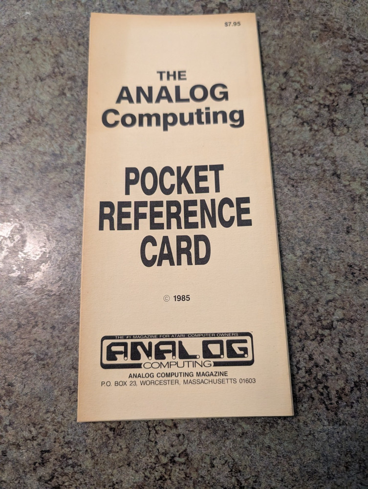 Vintage 1985 THE ANALONG COMPUTING POCKET REFERENCE CARD