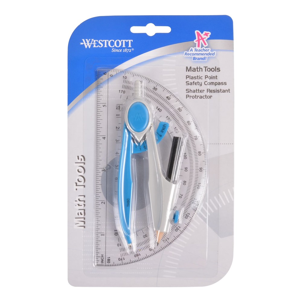 2 Piece Compass and Protractor, Math Tools, Assorted Colors
