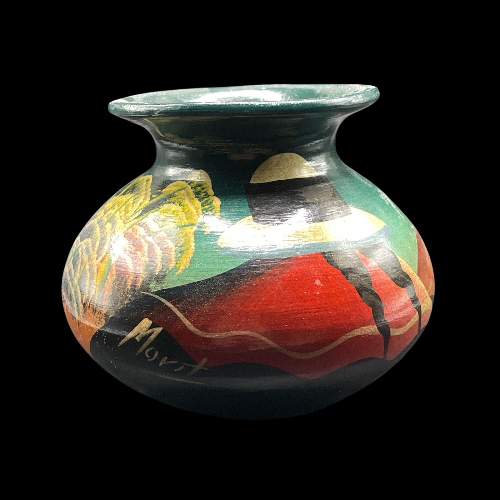 Hand Painted Folk Art Small Pottery Vase Peru Pahuart S.R.L. Signed Morit READ