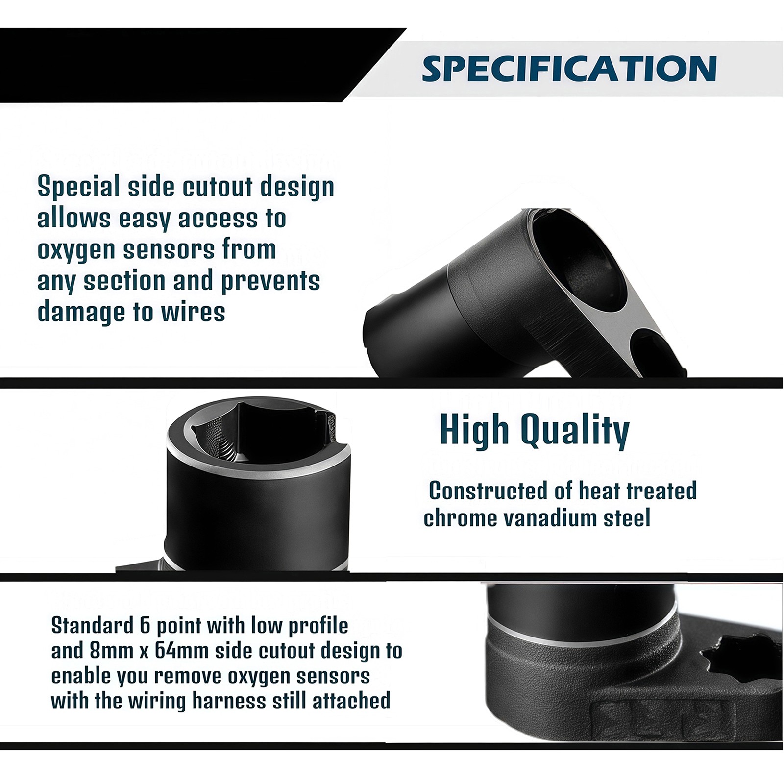 7pcs O2 Oxygen Sensor Socket Wrench Removal Tool 3/8" 1/2" Drive x 7/8" 22mm Set