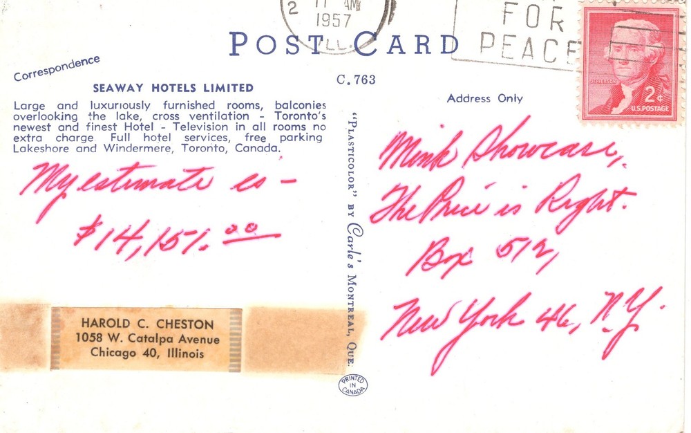 SEAWAY HOTELS LIMITED, TORONTO, CANADA - PC2086