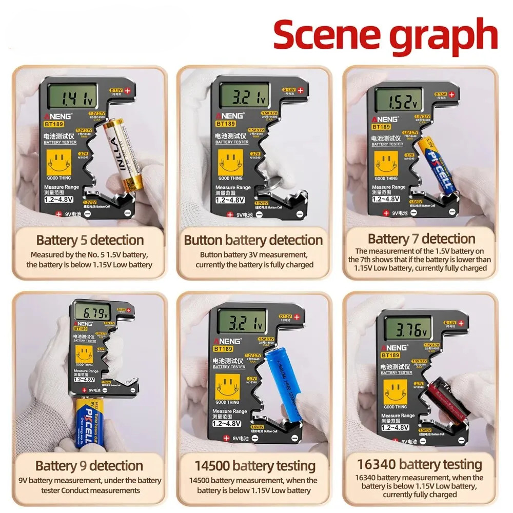 BT189 Battery Tester LCD Universal AA AAA 9V Button Cell Checker