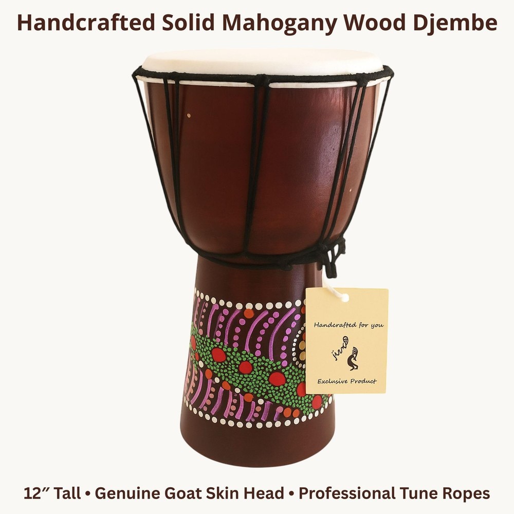 Djembe Drum – Hand Carved African Drum, Bongo Congo Style – Solid Mahogany wi...