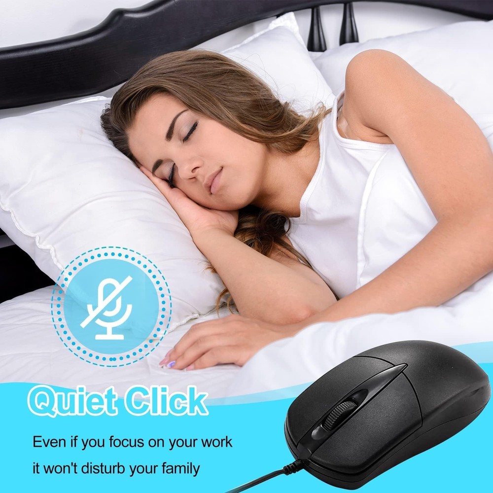 10 PCS Black Wired Computer Bulk USB 1000 DPI 3 Button Corded with Home Offic...