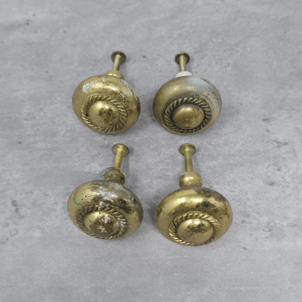 Lot Drawer Pulls Knobs Brass MCM Architectural Salvage Hardware Rope Design 1.5"