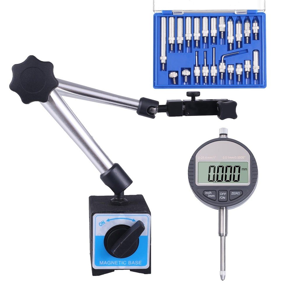 Electronic Digital Dial Indicator with Magnetic Base Holder Fine Adjustable L...