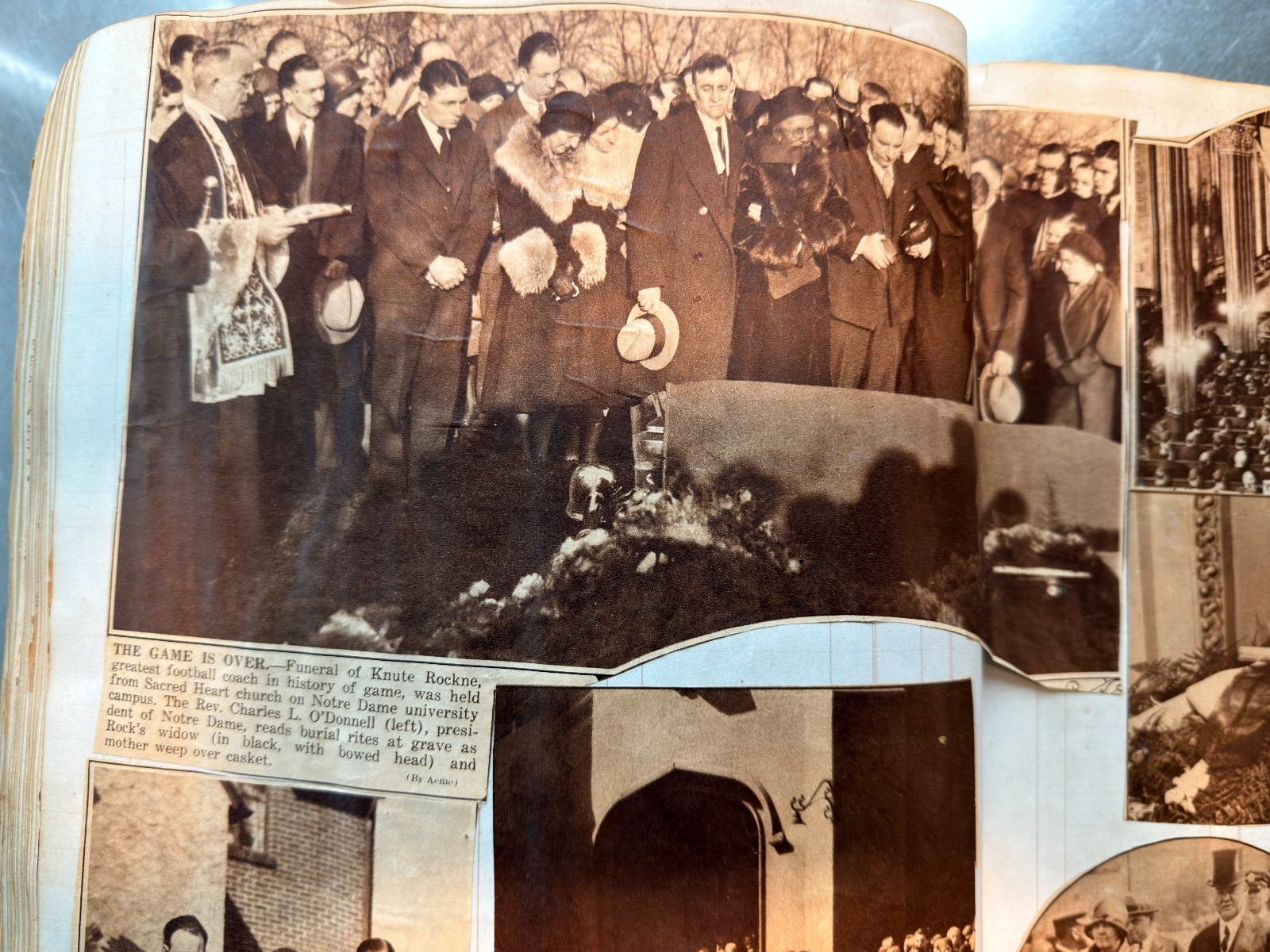 Large Newspaper Clipping Scrapbook NY/NJ 1920s-30s on 1840s Leatherbound Ledger