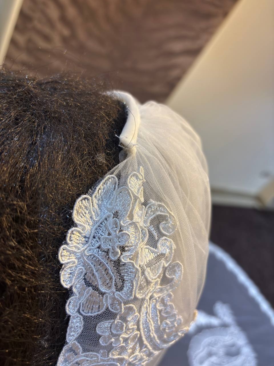 bridal Veil virgin marry with lace trim embroidery Guadalupe