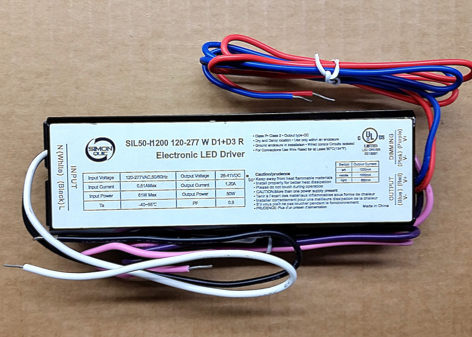 SIL50-I1200-120-277-W-D1 D3-R 50W Constant Current Electronic LED Driver