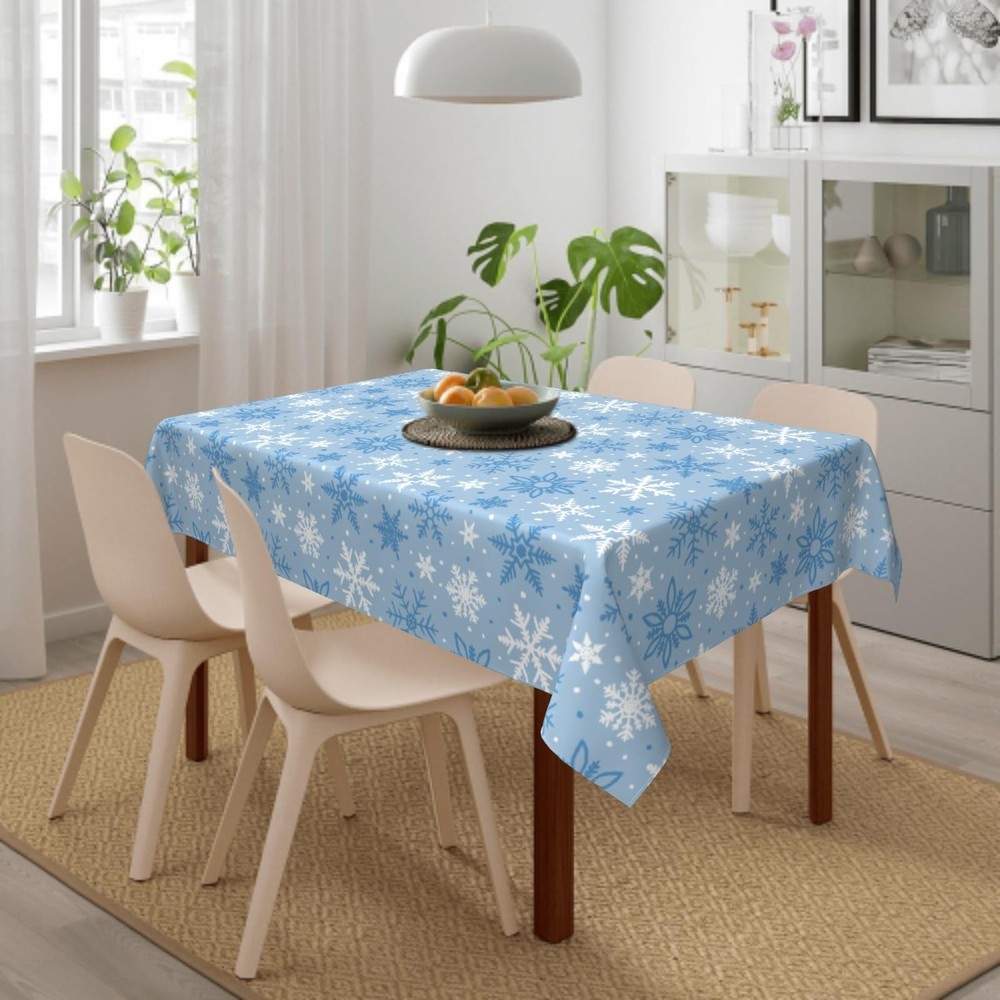 Winter Christmas Rectangular 84" x 60" (Rectangular), Light Blue White