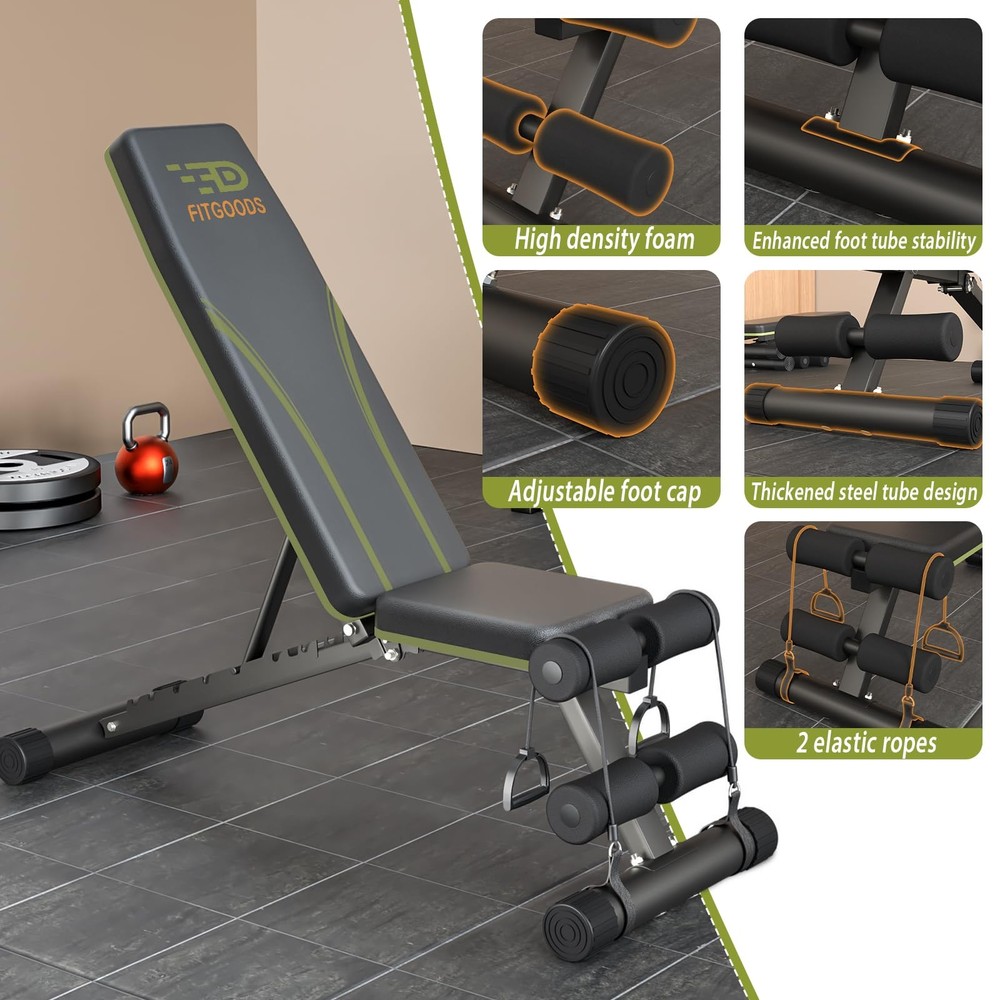 Adjustable Weight Bench for Home Gym, Foldable 700LBS Workout Bench with 9 Ba...