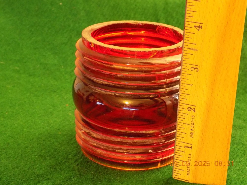 Vintage red glass train globe
