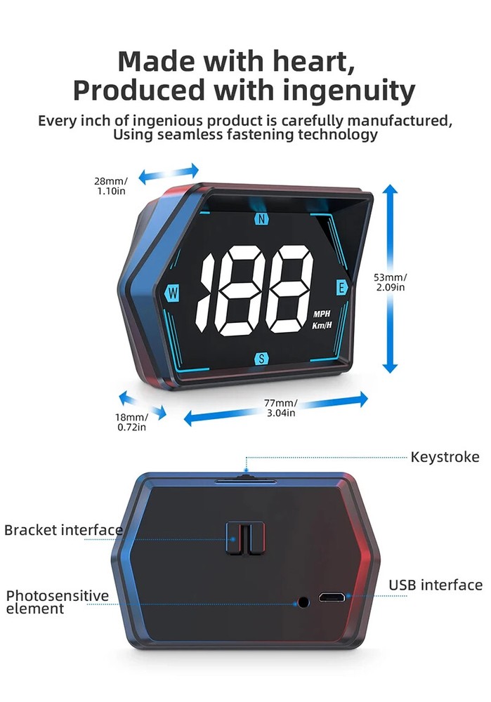 Car Digital Speedometer Head-up Display Security Overspeed Alarm Speed Compass