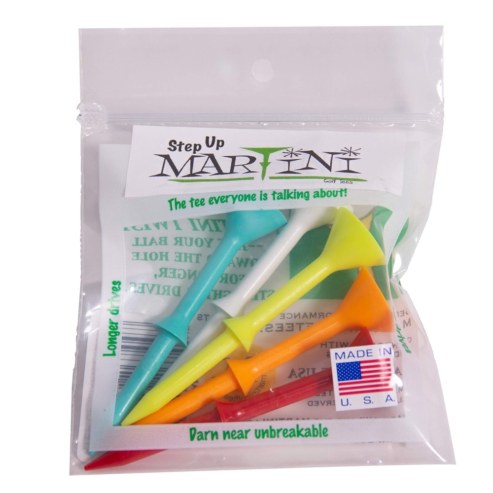Martini Golf Tees DMT007 Durable Plastic Step-UP Tees 5 Pack Assorted Colors