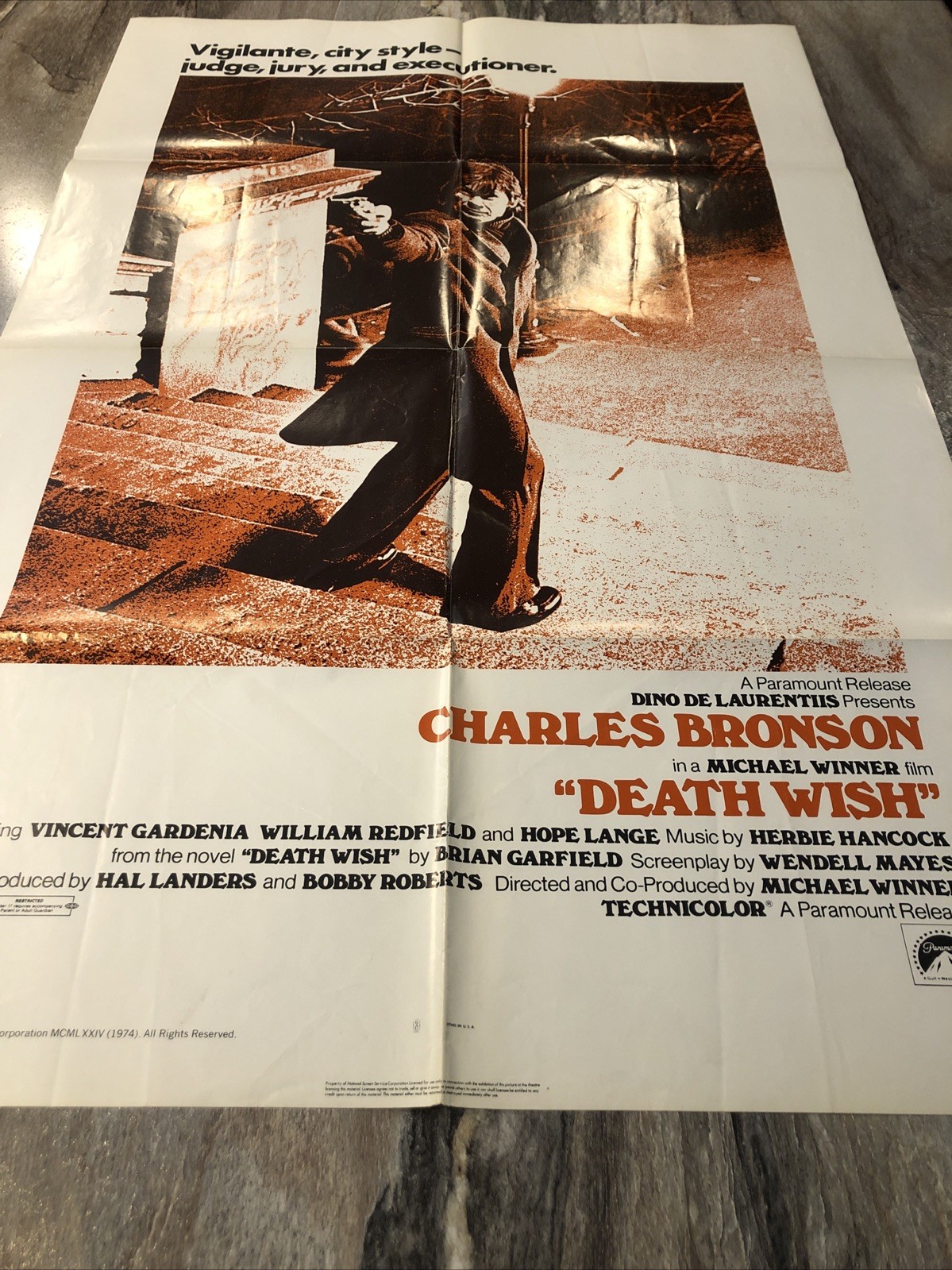 Death Wish 1974 Original US 1-Sheet Poster Charles Bronson Folded