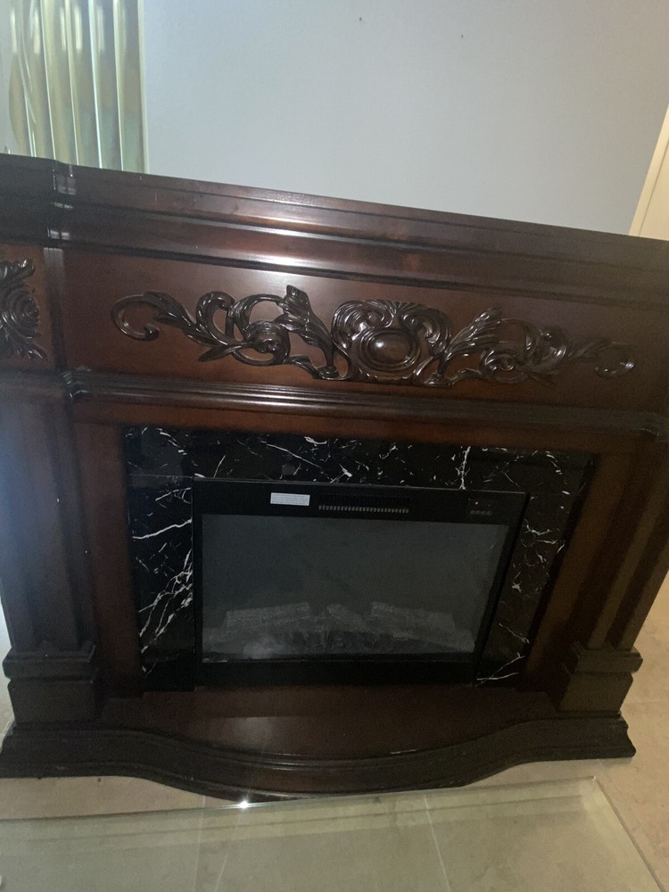 Brown & Marble Style Electric Freestand Fireplace