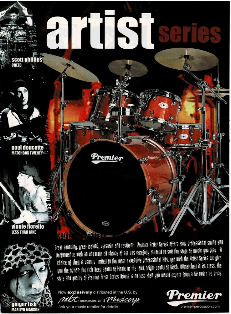 PREMIER DRUMS - GINGER FISH / PHILLIPS / DOUCETTE / FIORELLO - 2003 Print Ad