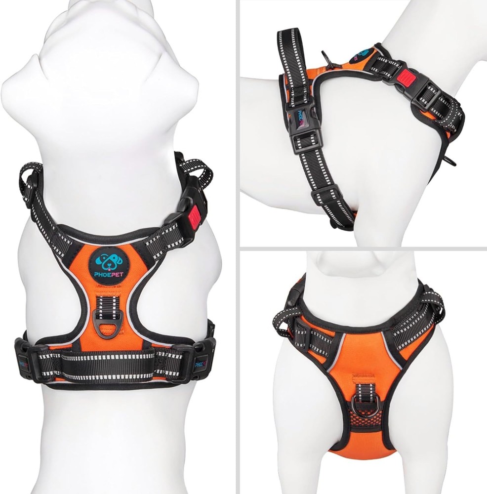 PHOEPET No Pull Dog Harness Medium Reflective Front Clip Vest with Handle,Adjust