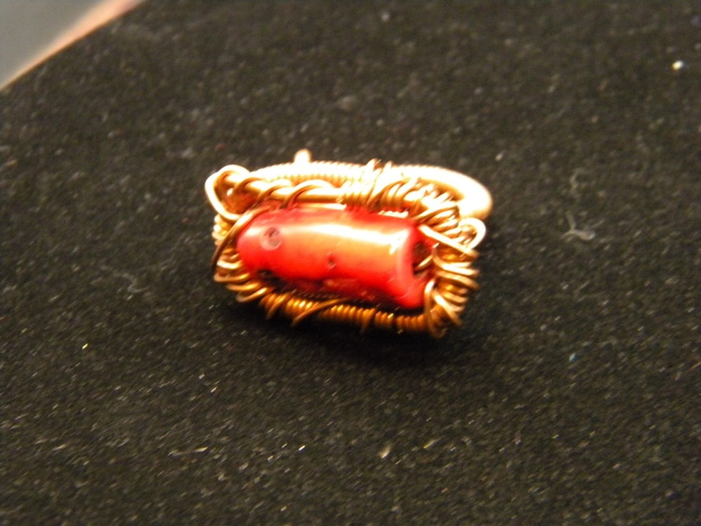 Handmade Unique Genuine Red Coral Copper Ring ~